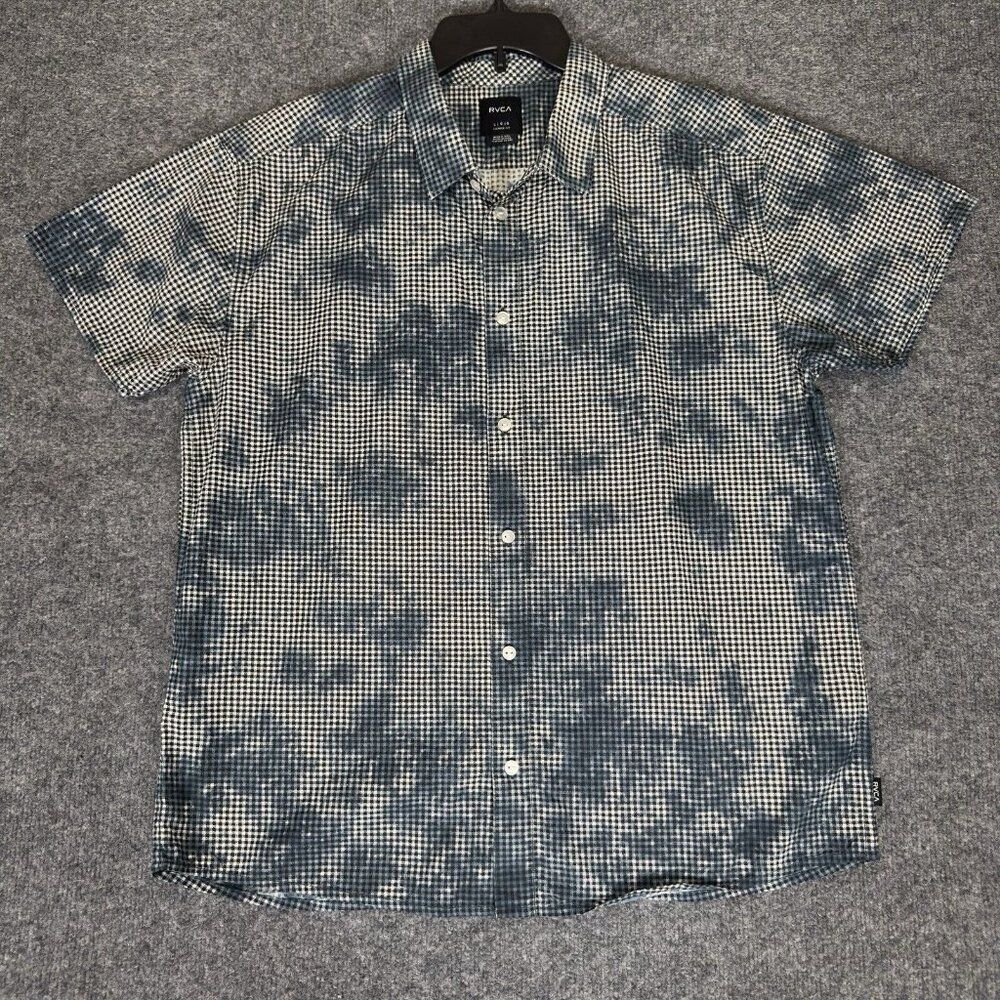 RVCA Shirt Mens Large Blue Grey Geometric Short Sleeve Button Up Casual Adult